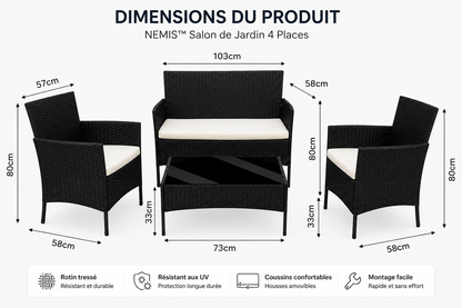 NEMIS™ Salon de Jardin 4 Places