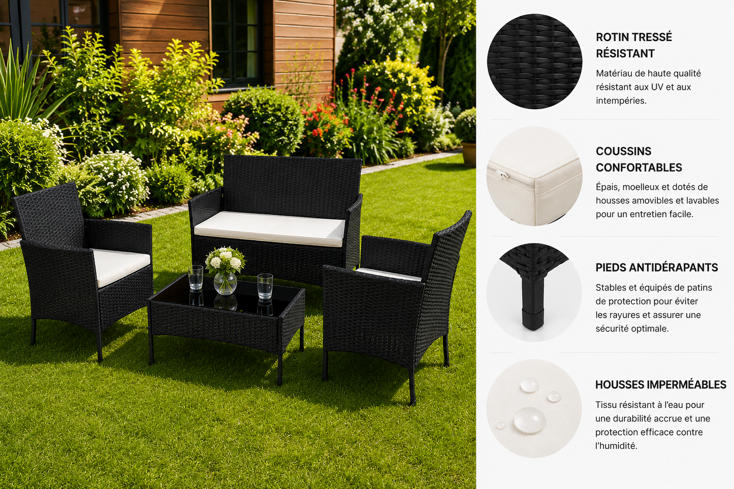 NEMIS™ Salon de Jardin 4 Places