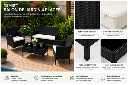 NEMIS™ Salon de Jardin 4 Places